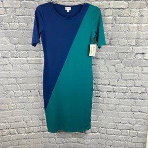 Lularoe Color block Stretch Julia Dress M NWT blue/Green